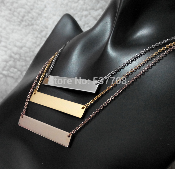 New 18K Rose Gold Gold Silver Stainless Steel ID Bar Pendant Statement Colar Necklace Body Chain