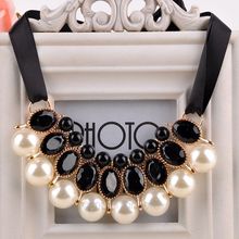 Pearl Choker Collar Vintage 2015 New Ribbon Bead Rhinestone Chain Statement Necklaces Pendants Women Jewelry Gifts Y60*MHM181#M5