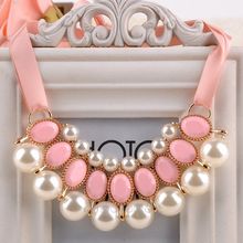 Pearl Choker Collar Vintage 2015 New Ribbon Bead Rhinestone Chain Statement Necklaces Pendants Women Jewelry Gifts