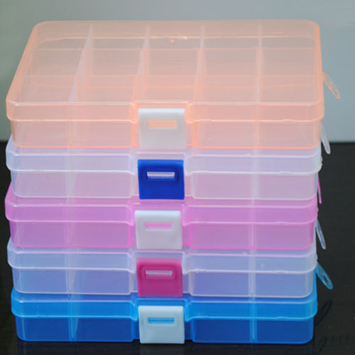 5 colors Free Shipping 2015 Hot Selling Plastic 15 Slots Pill boxes Craft Organizer Beads Adjustable