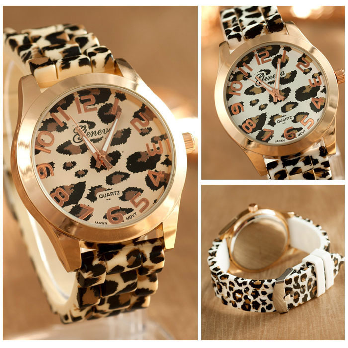 2015 Hot Fashion Women Watches Leopard Print Silicone Watch Jelly Analog Girl Wristwatch Geneva Dress Reloj