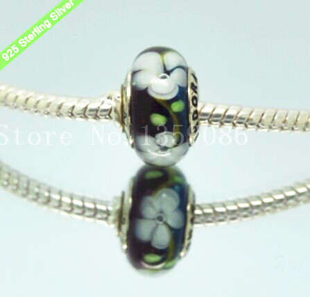 2 pcs lot S925 sterling silver purple blue Murano glass beads Fit Europe Pandora charm bracelets