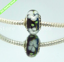 2 pcs / lot S925 sterling silver purple blue Murano glass beads Fit Europe Pandora charm bracelets necklaces and pendants ZS244