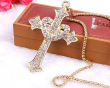 Strass heart cross long necklace pendant/gothic jewelry fashion necklaces for women 2014/collier femme/crucifixo/collar/jewelery