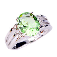 Fashion Unisex Glittering Jewelry Oval Cut Green Amethyst & White Sapphire 925 Silver Ring Size 6 7 8 9 Wholesale Free Shipping
