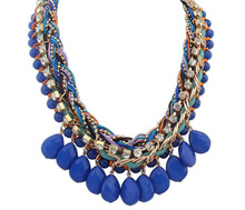 Maxi colar multicolorido water drop bead braided rope chunky chain bib necklac gypsy bohemian fashion luxury