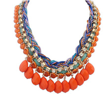 Maxi colar multicolorido water drop bead braided rope chunky chain bib necklac gypsy bohemian fashion luxury