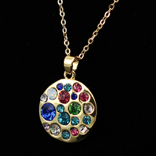 18K Gold Plated Crystal Fashion Jewelry multicolor Round statement collar Pendant fashion necklaces for women 2014