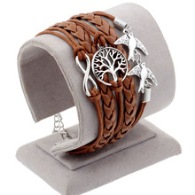 Promotion free shipping 2014 New Antique bangles Anchor Love Charm Bracelet men Vintage Wax Cord Leather