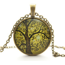 Life Tree Pendant Necklace Art Tree glass cabochon Necklace Bronze chain vintage choker statement Necklace Fashion