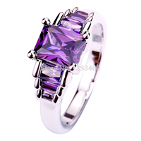 2015 New Fashion Emerald Cut Amethyst 925 Silver Ring Size 6 7 8 9 10 Vogue Elegant Jewelry Gift For Women