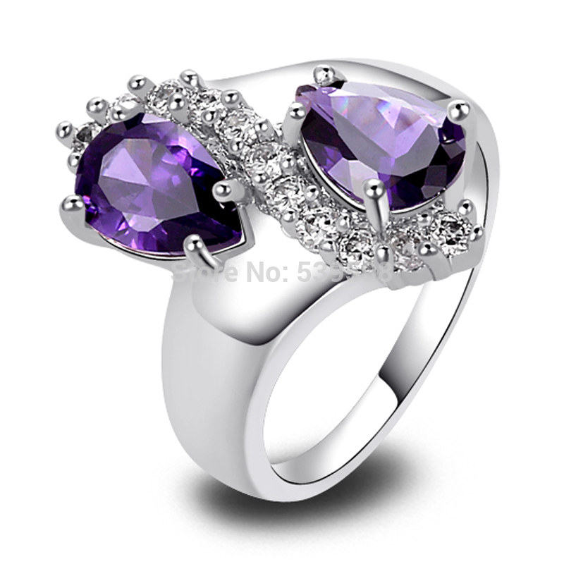 Wholesale New Jewelry Fashion Purple Amethyst White Topaz 925 Silver Ring Size 7 8 9 10