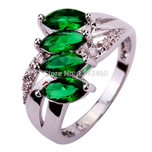 Wholesale Delicate Chic Marquise Cut Emerald Quartz 925 Silver Ring Size 6 7 8 9 10 11 New Fashion Jewelry 2014 Gift For Women
