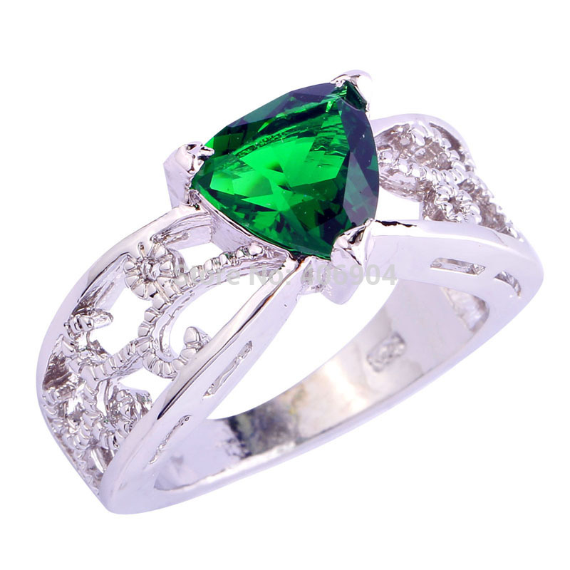 Free Shipping Wholesale Fashion Party Jewelry Triangle Cut Emerald Quartz 925 Silver Ring For Women Rings
