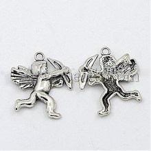 Tibetan Style Pendants,  Cupid,  Antique Silver,  Lead Free and Cadmium Free,  29mm long,  27mm wide,  3mm thick,  hole: 2mm