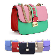 2014 women’s fahion genunine leather rivet shoulder bag designer famous brand  day clutches girls small chain cross body bag