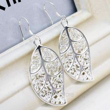 New 2015 925 Silver Earrings Sterling Silver Women Fashion Jewelry Drop Earrings Elegant Hollow Leaves Earrings