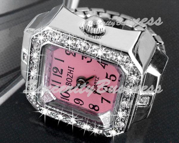 Fashion Octagon Crystal Rhinestone Finger Ring Watch Fahshion Finger Ring Watch Ring Watch
