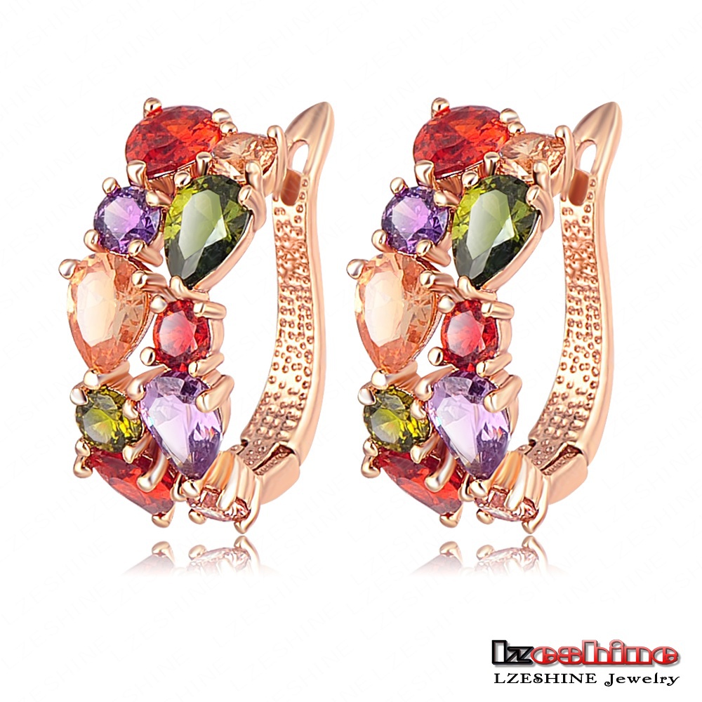LZESHINE Brand Top Sale New Flower Earrings18K Rose Gold Gold Plt Inlay Multicolor Cubic Zircon Stud