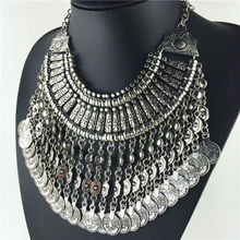 New Vintage American Brand Silver Vintage Round Zinc Coin Tassels Choker Shourouk statement necklace Collar women
