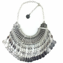 New Vintage American Brand Silver Vintage Round Zinc Coin Tassels Choker Shourouk statement necklace Collar women