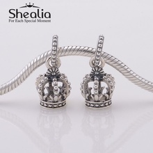 2014 new vintage women pendant crown dangle beads 925 sterling silver jewelry findings fits pandora style