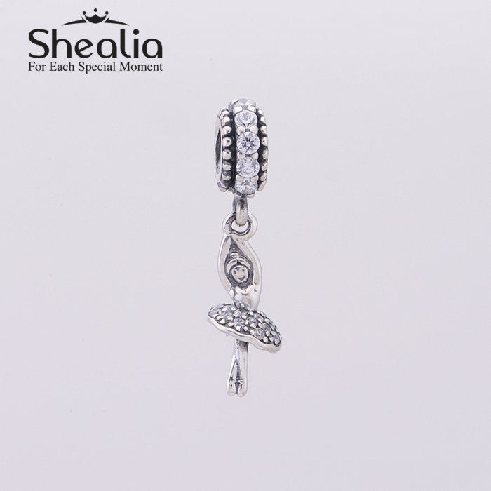 2014 new pave clear zircon women ballerina dangle beads 925 sterling silver jewelry fits pandora style