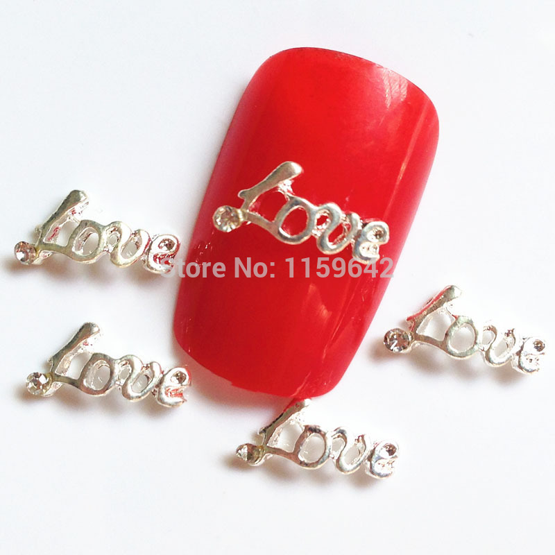 10pc pack Silver LOVE 3D Nail Art Charm Decorations Alloy Glitter Jewelry Rhinestones for Nail Art