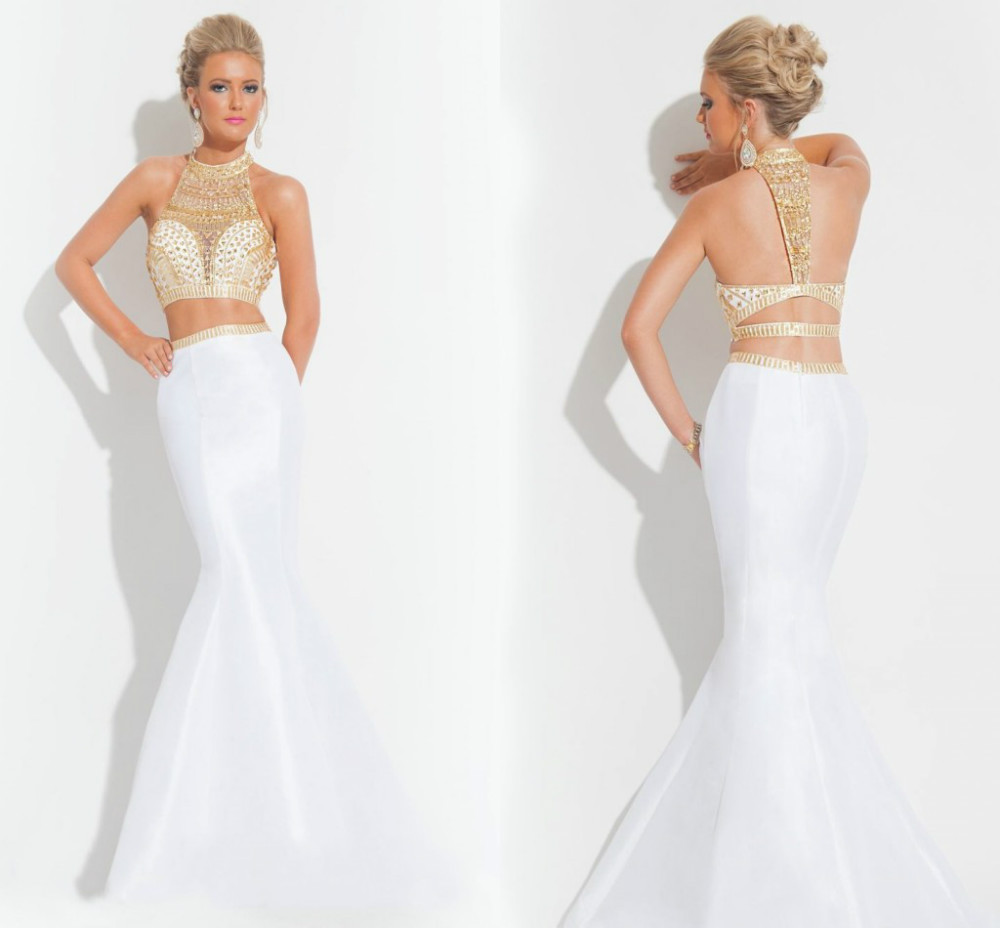 2015 New Arrival Crystal Sparkly Two Piece Prom Dresses Long Mermaid ...