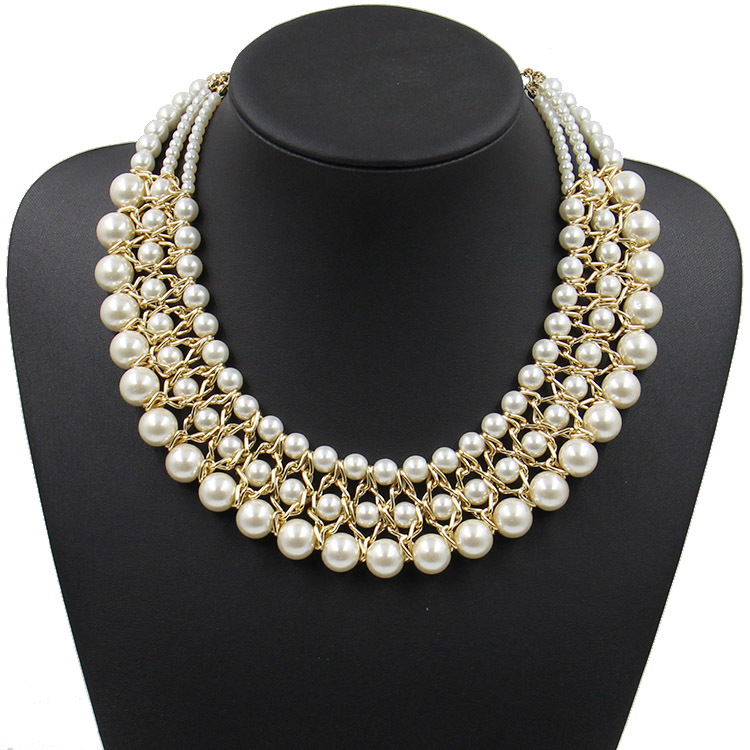 Statement necklace fashion for women 2014 collar bead brand chunky female chain bib pearl necklaces pendants
