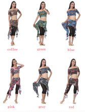 12pcs/lot Women’s Indian Belly Dance Peacock Printing Hip Scarf Waist Skirt & Top Stage Dancewear Exercises Costume Suit t116