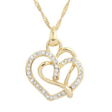 2015 hot sale fashion rose gold and silver plated double crystal love pendant necklace bijoux femme