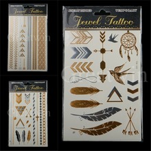 3designs/set New Metallic Gold Silver Body Art Temporary Tattoo Sexy Non-Toxic Flash Tattoos Sticker For Women