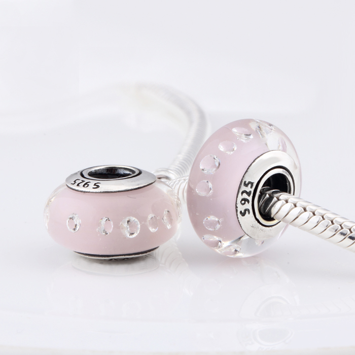 Original 925 Sterling Silver Pink Effervescence Fizzle Murano Glass Beads Fit Pandora Bracelet Clear CZ Bubbles