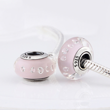 925 Sterling Silver Pink Effervescence Fizzle Murano Glass Beads Clear CZ Bubbles Bead Fit European Jewelry Charm Bracelet HT235