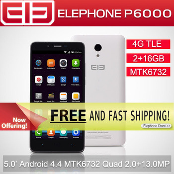 5.0 inch1280 * 720 Elephone P6000 MTK6732 64-разрядная четырехъядерных процессоров 2 ГБ оперативной памяти 16 ГБ ROM 13.0 Мп 4 г FDD 3 г WCDMA андроид 5.0 умный мобильный телефон