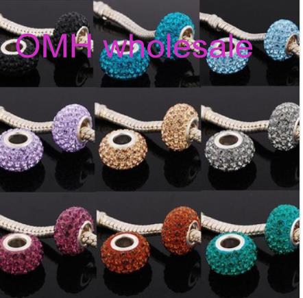 OMH wholesale 2pcs 15 9mm 925 Silver crystal Beads Charms suit for Fashion Bracelet Necklace Pandora