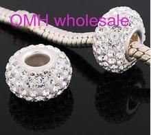 OMH wholesale 2pcs 15 9mm 925 Silver crystal Beads Charms suit for Fashion Bracelet Necklace Pandora