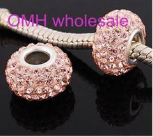 OMH wholesale 2pcs 15 9mm 925 Silver crystal Beads Charms suit for Fashion Bracelet Necklace Pandora