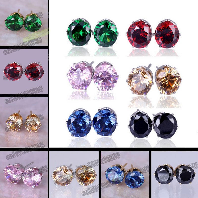 Free Shipping 8MM Colorful Shining Stud Earrings Big Luxury Austrian Crystal Female Earrings For Women Best