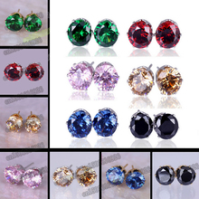 Free Shipping 8MM Colorful Shining Stud Earrings Big Luxury Austrian Crystal Female Earrings For Women Best Gifts Brand Jewelry