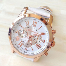 2015 Fashion Wristwatch Women Men Large Dial Geneva Roman Numerals Faux Leather Analog Quartz Dress Watch