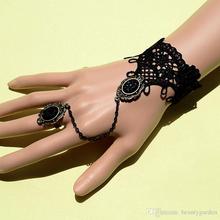 Bride Black Lace Flower Bracelet Retro Gothic Hand Chain Women s Marriage Accessories JBL202