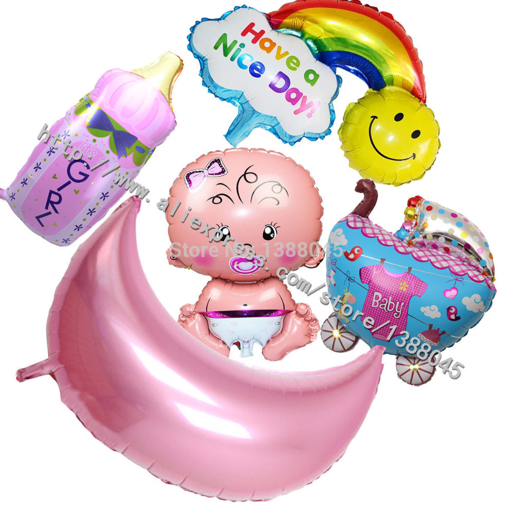 5 Styles Baby Girl Birthday Decoration Foil Balloons Baby Milk Baby Girl Car Balloons Girl 1
