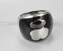 Vintage bear rings for women big stainless steel ring lager jewelry black white
