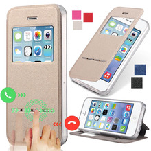 4S Smart Answer Calls Window Leather Case For Apple iPhone 4 4S 4G Auto Unlock Matte Flip Phone Bag Cover Silicon With Stand