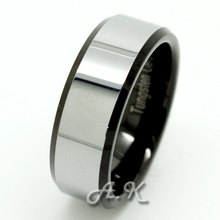 Men Polished Silver Black Tungsten Carbide Ring Wedding Band 8MM Size 8 9 10 11 12