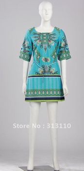 Free Dress Patterns  Women on Freeshipping Pattern Print Cotton Dress With Slim Belt Women  Dress