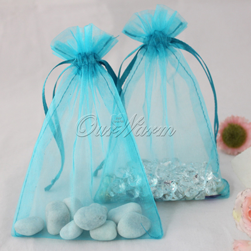 100 Pieces Aqua Blue Turquoise 4 x6 10cm x 15cm Strong Sheer Organza Pouch Wedding Favor