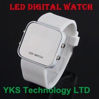 White Luxury Sport Style LED  Digital Watch Mirror Surface Silicone for Lady/Men free shipping--FX614